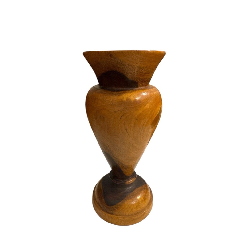 Hand‎ Turned Wooden Vase 6.75 inches Tall 3" Base Handcrafted Vintage BOHO Decor
